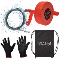 DrainX Plumbing Snake Drain Auger | 25-Ft Drain Cleaning Cable Plumbers Auger with Work Gloves and Storage Bag