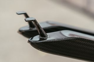 Close up of the finger holds on the cockpit of Ashton Lambie's Argon 18 track bike