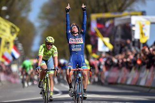 Enrico Gasparotto celebrates winning the 2016 Amstel Gold Race