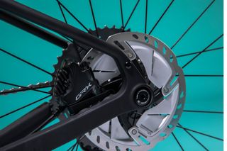 Evil Chamois Hagar Gravel Bike comes with large 160 rotor disc brakes which is shown in this image