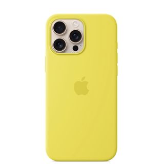 Apple iPhone 16 Pro Max Silicone Case with MagSafe in yellow on white background