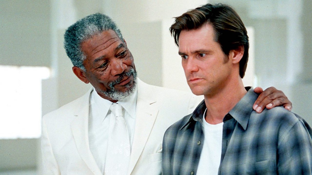 Morgan Freeman and Jim Carrey as God and Bruce in Bruce Almighty