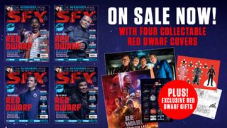 The four covers of SFX issue 325 and the gifts that come with it.