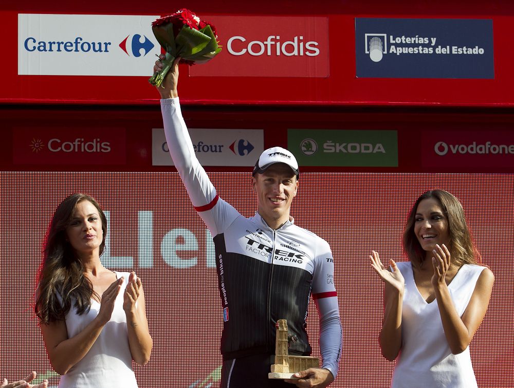 Danny van Poppel (Trek Factory Racing) on the Vuelta's stage 12 podium.
