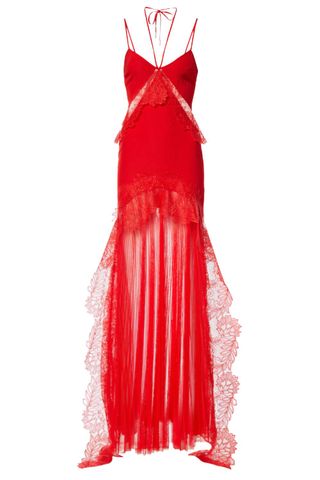 David Koma taffeta and tulle lace-trimmed gown