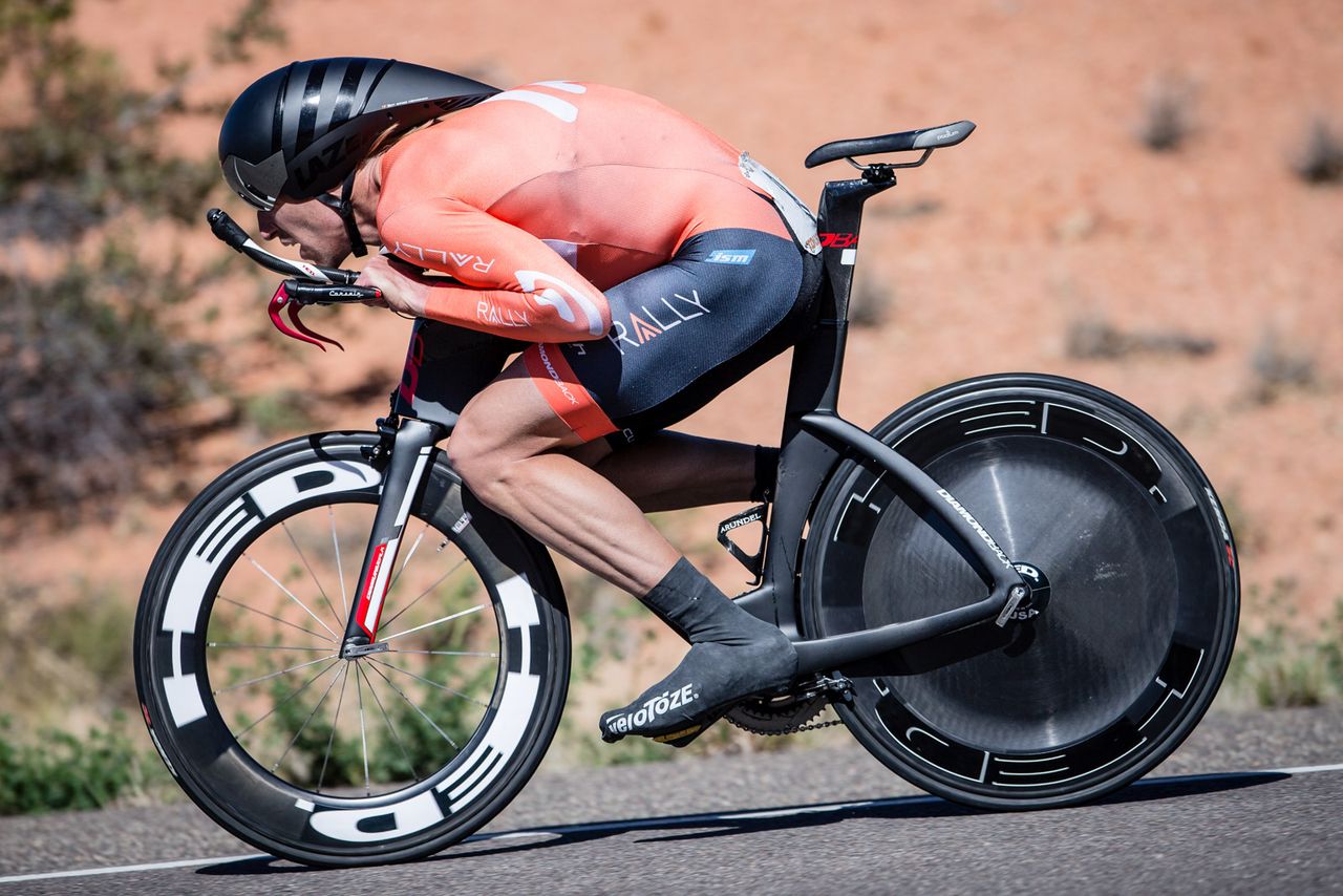 Tom Zirbel (Rally Cycling) makes himself as small as possible in the Tyrone TT