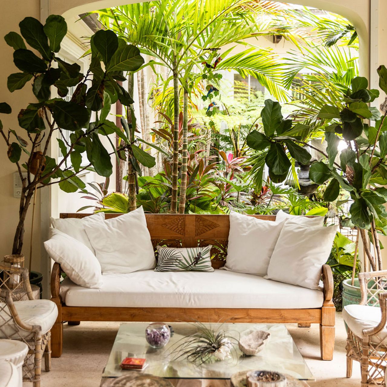 patio space with garden furniture and plants