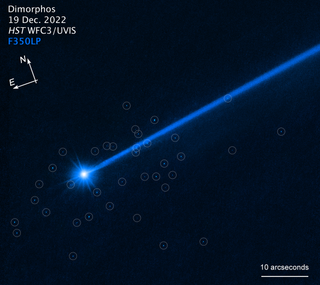 a photo of Dimorphos with large fragments highlighted