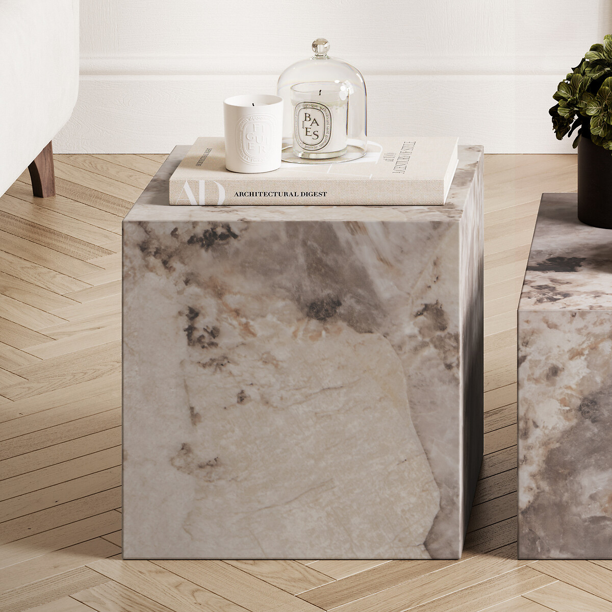 Serafina Pandora Faux Marble Block Side Table