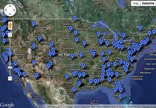This map shows live events happening around the country to celebrate the landing of NASA's Curiosity rover on Mars on Aug. 5-6, 2012.