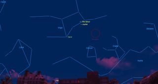 Jupiter will shine bright near the moon on the evening of June 3, 2017. This sky map shows where to see the celestial objects in the southern sky at 9 p.m. local time as seen from mid-northern latitudes.