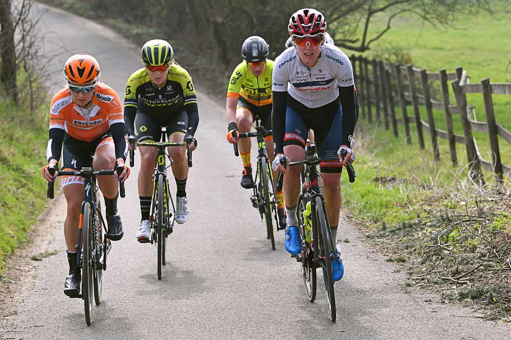 Amy Pieters, Gracie Elvin and Ann Sophie Duyck in the gent-Wevelgem breakaway