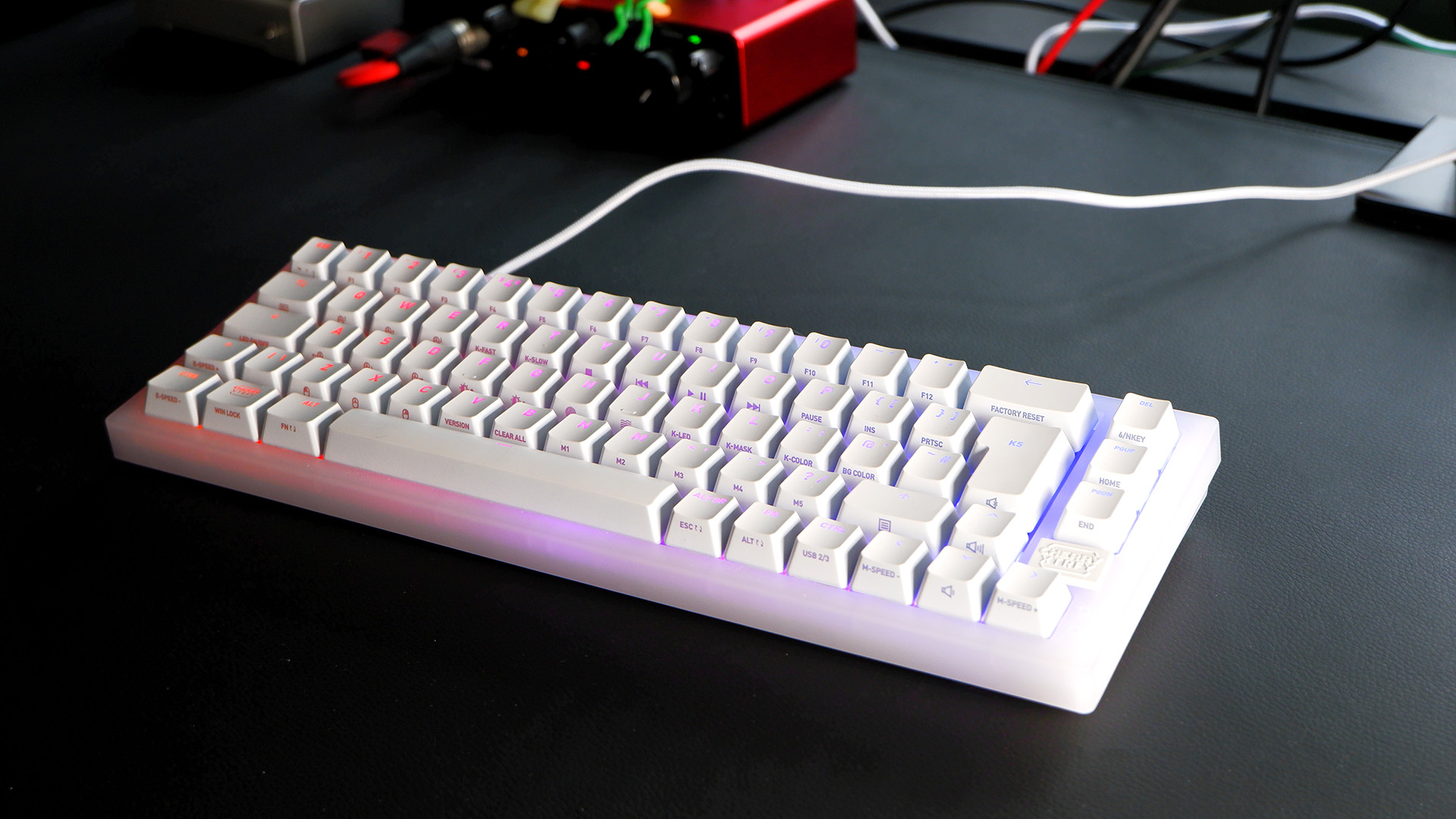 The Cherry K5V2 gaming keyboard with new Cherry MX2A switches on a desk.
