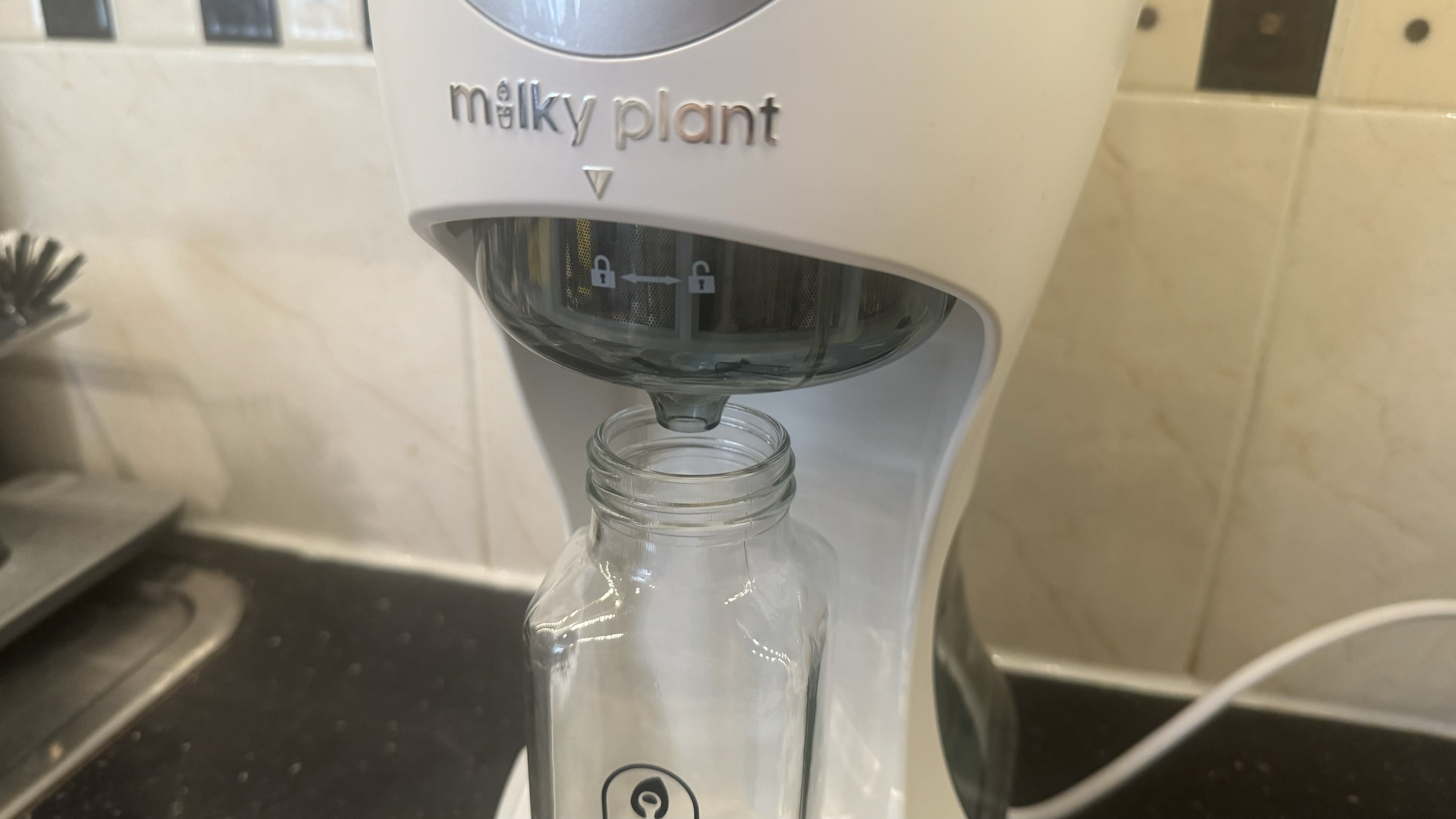 Milky Plant nut milk maker on a counter making oat milk