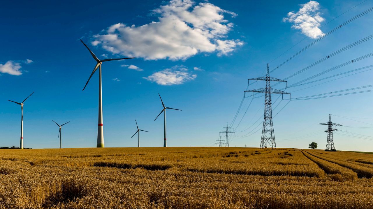 Windmills and high-voltage power lines in Germany