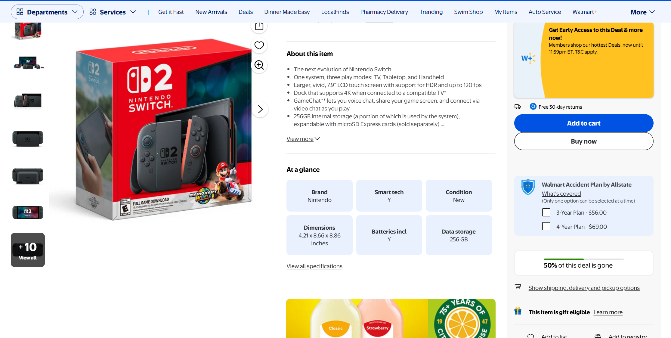 Walmart Nintendo Switch 2 Mario Kart World Bundle listing