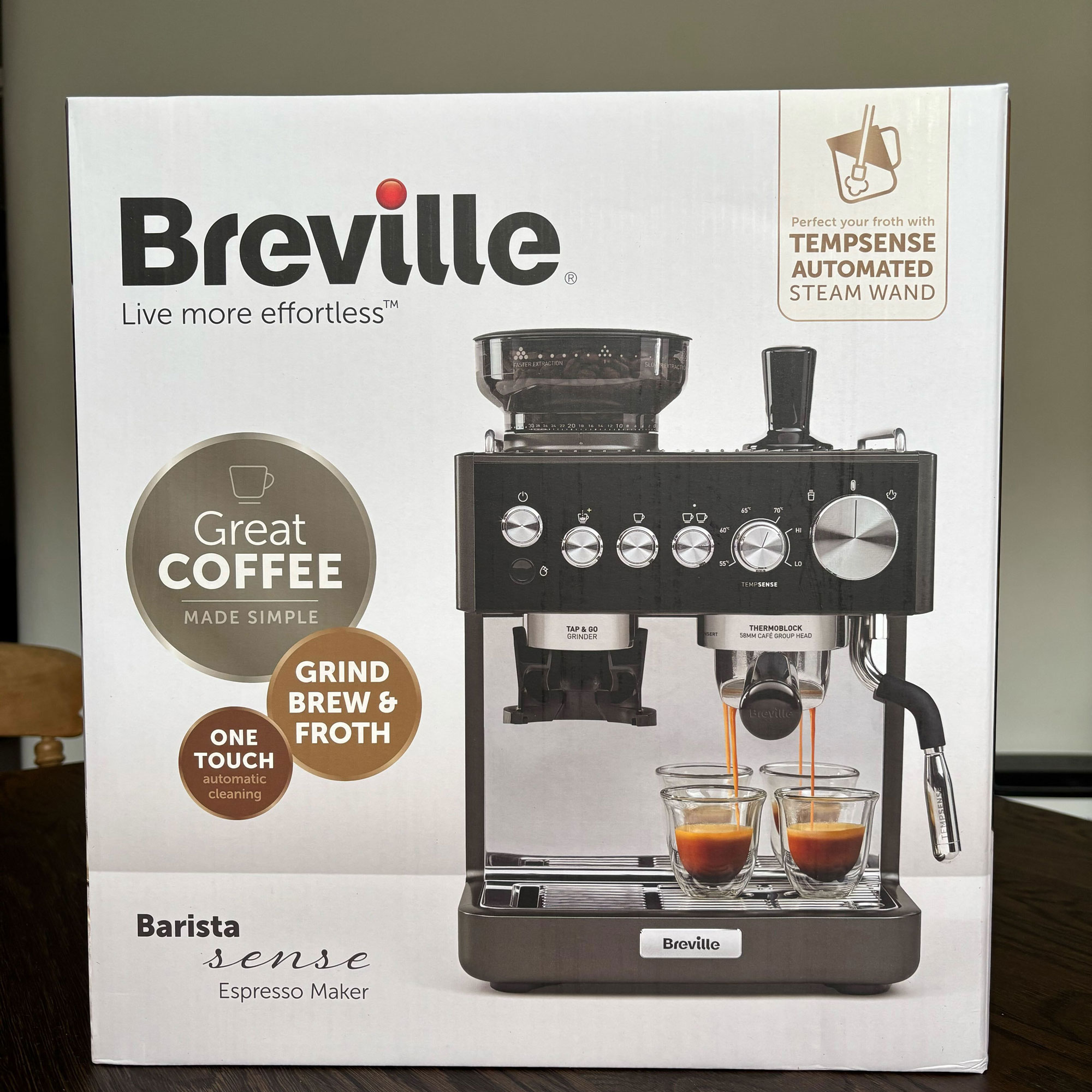 Breville coffee machine in a cardboard box
