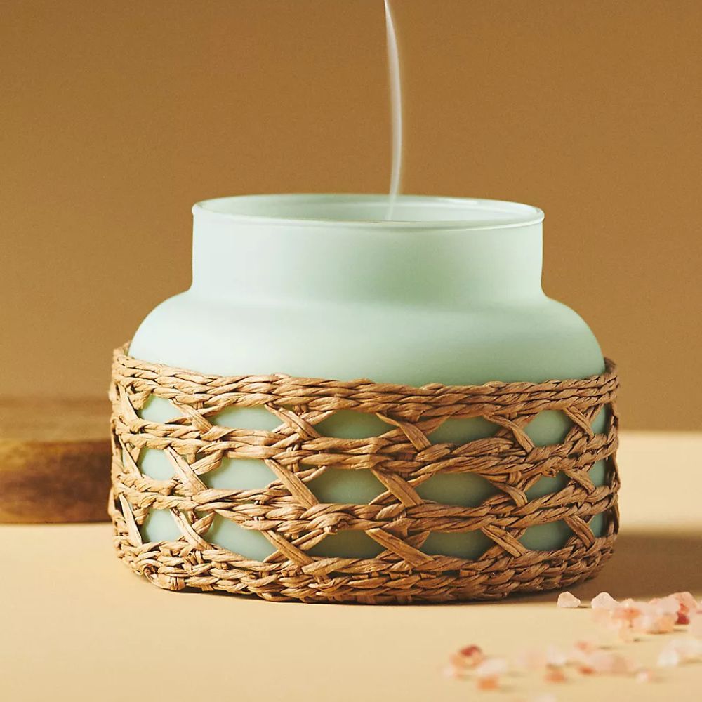 Blue candle with wicker holder