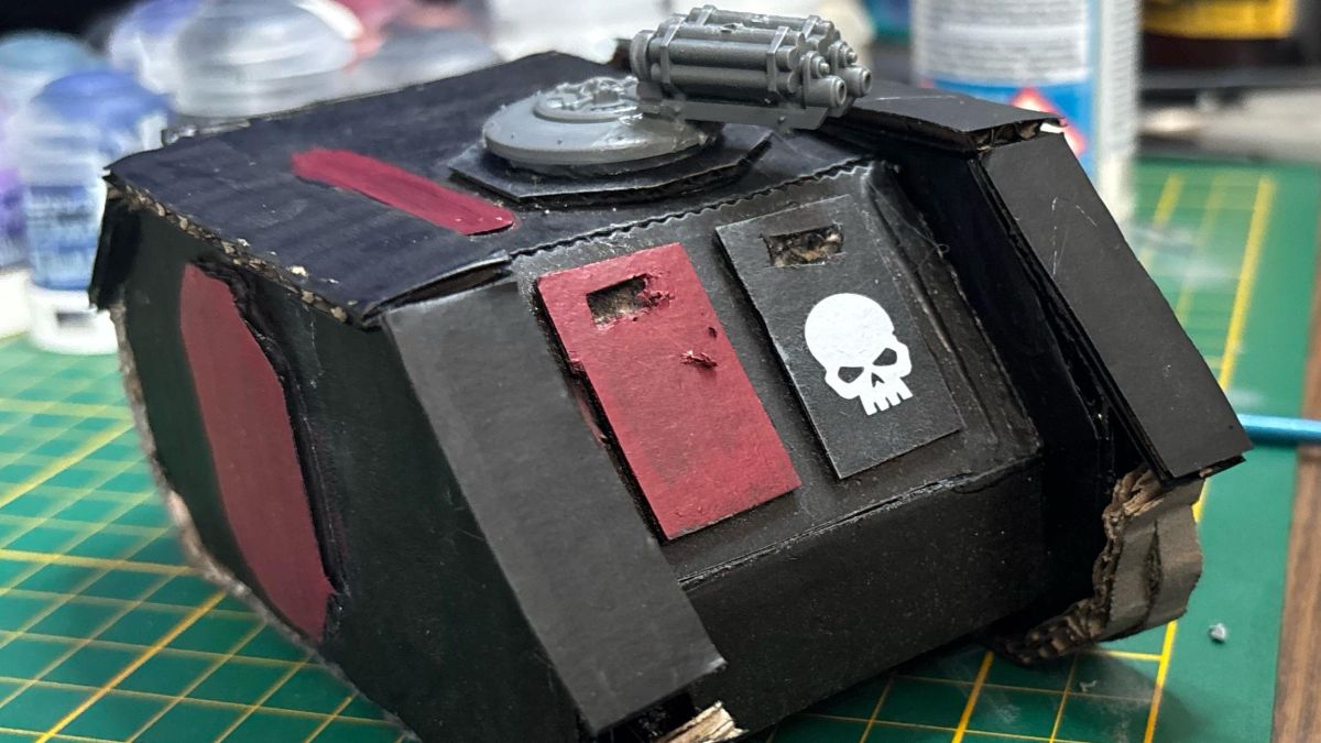 A Rhino tank made of cardboard