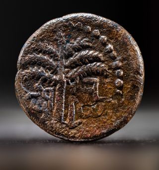The other side of the newly discovered coin has the inscription "Jerusalem" next to a palm tree.