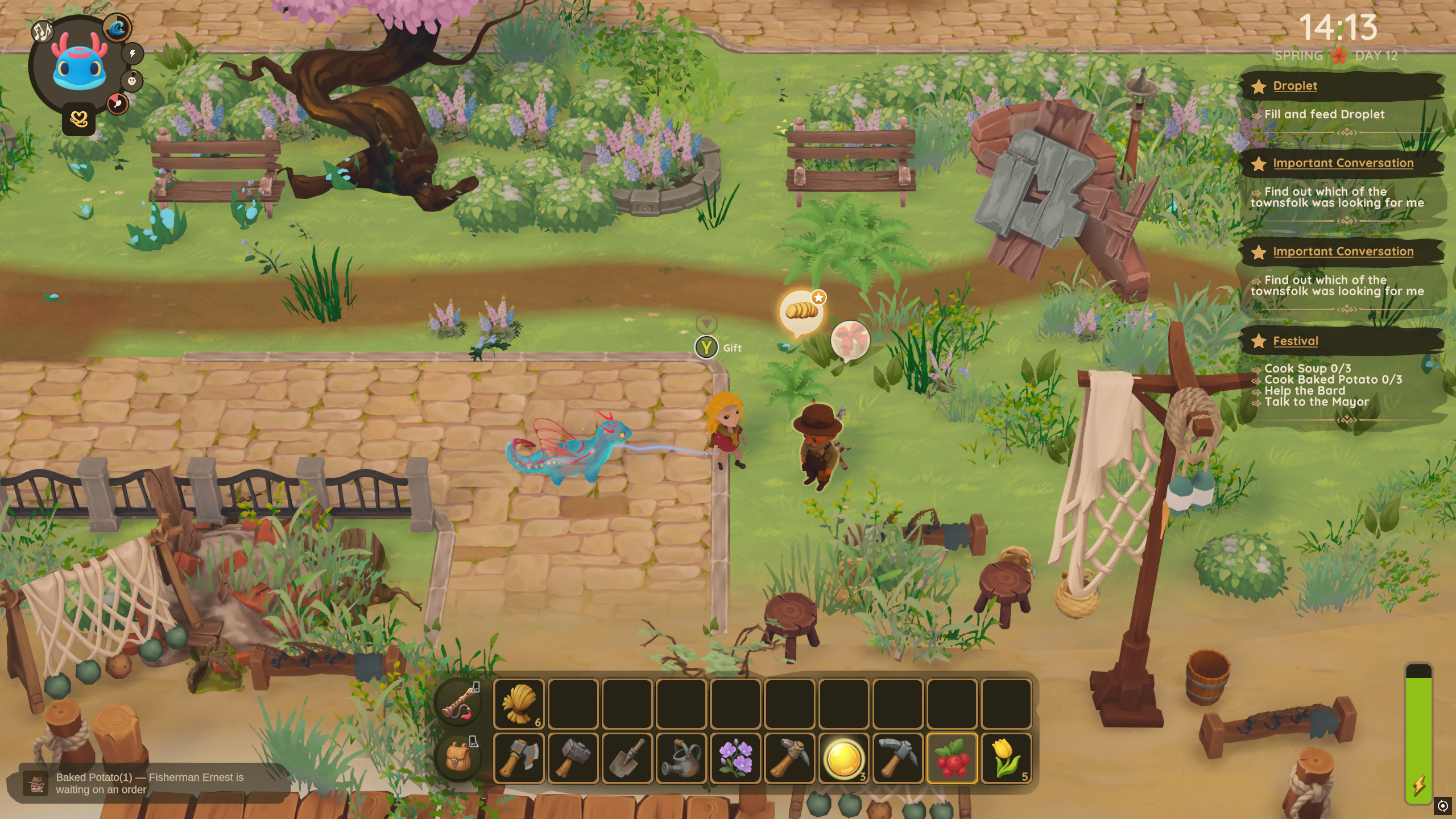 Dragon Shelter - A player stands by a sad fisherman