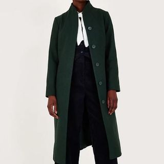 Wool Blend Belted Collared Longline Coat