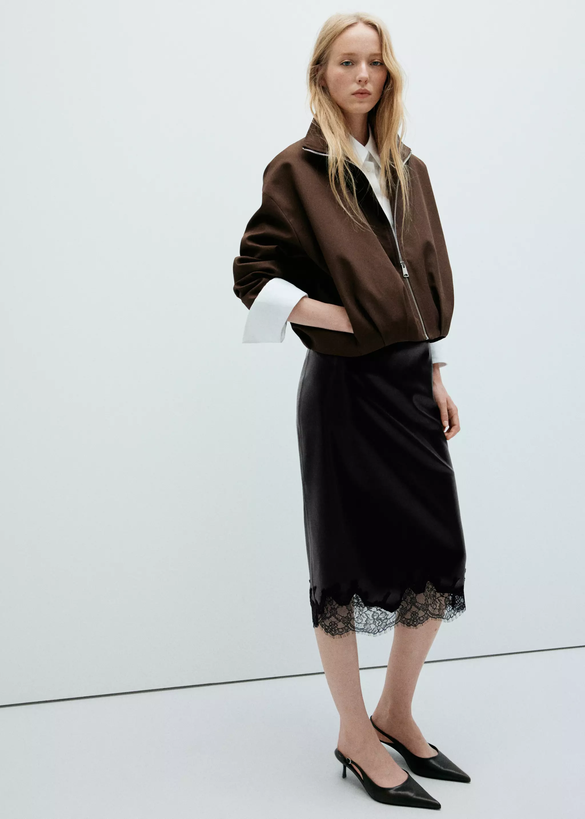 Faux Leather Skirt With Lace Trim - Women | Mango United Kingdom