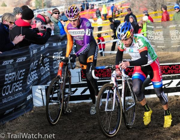 Ryan Trebon and Tim Johnson neck and neck at the barriers.