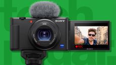 best cameras for vlogging Sony ZV-1 camera showing a man filming on the screen