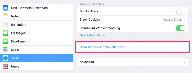 safari ios clear history