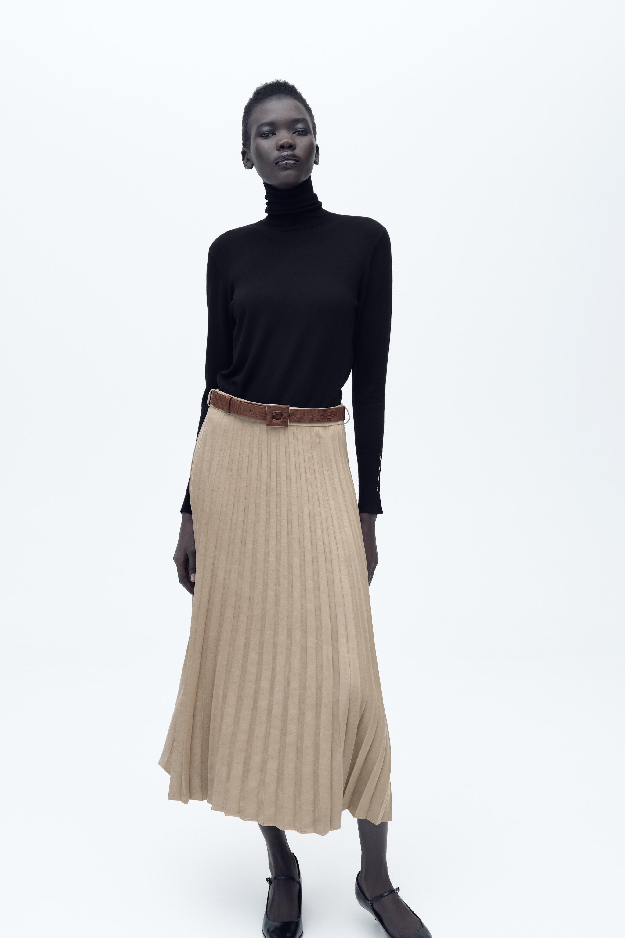 Suede-Effect Midi Skirt With Belt