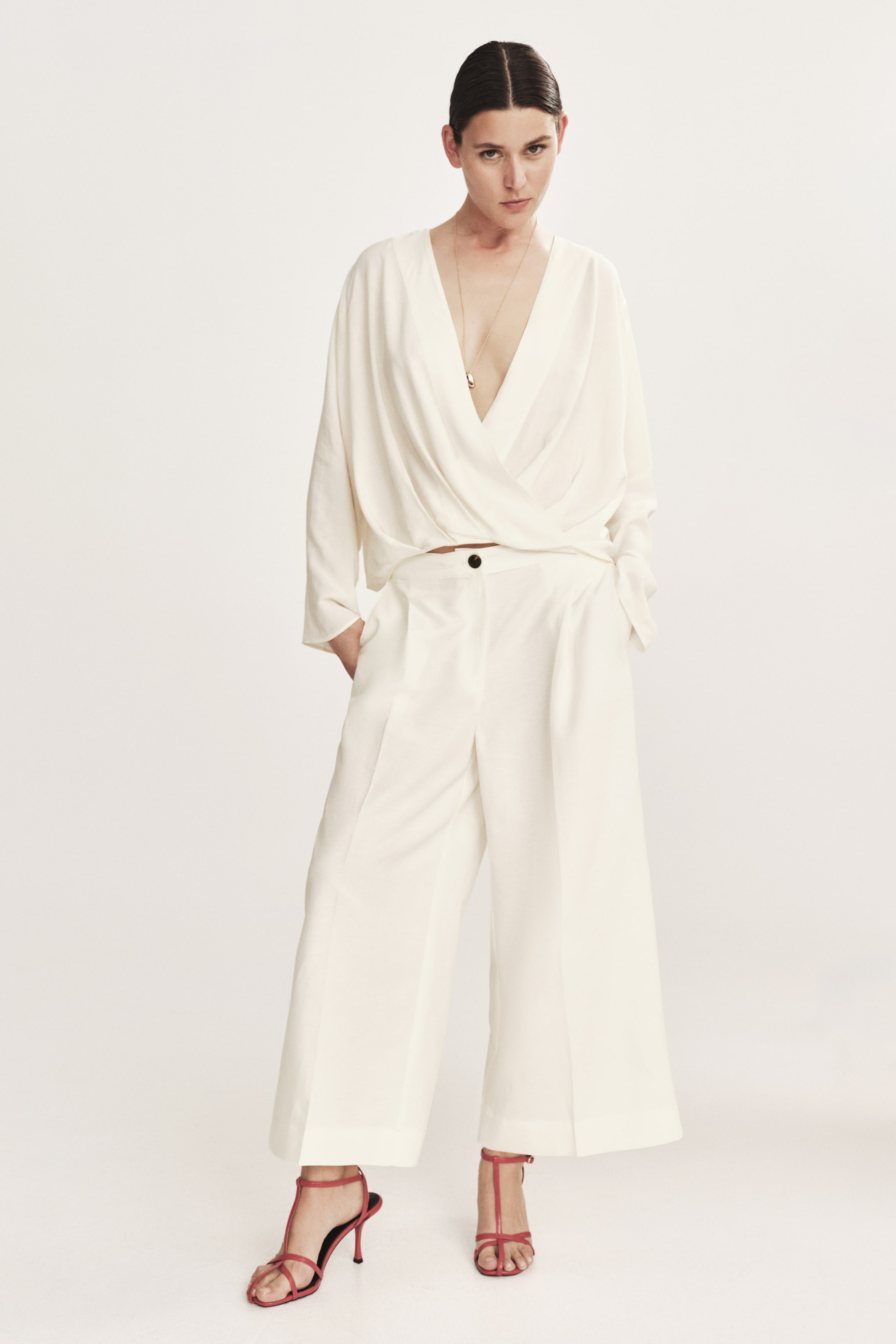 Ankle-Length Linen-Blend Trousers