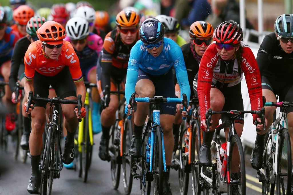 Marianne Vos, Sheyla Guti&eacute;rrez and Liane Lippert compete in stage 1 at the Ovo Women's Tour