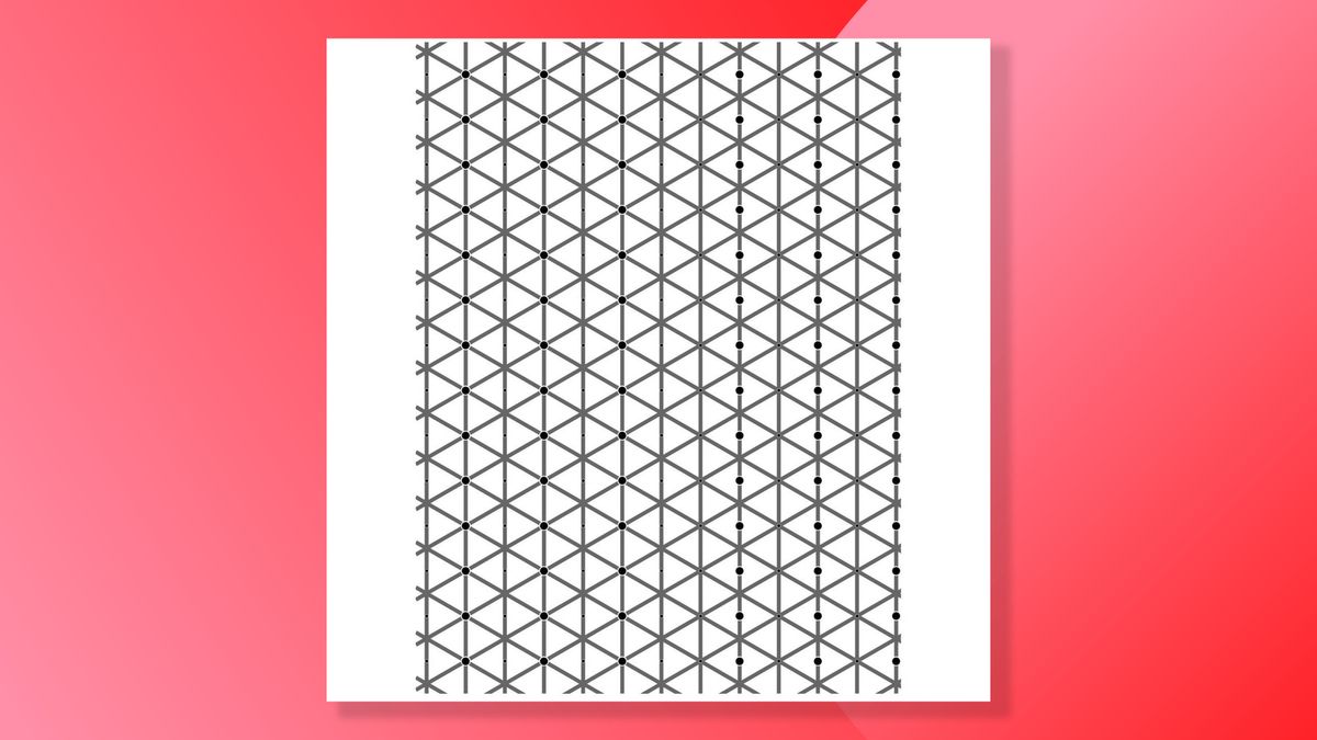 An optical illusion with black dots on a grid of triangles