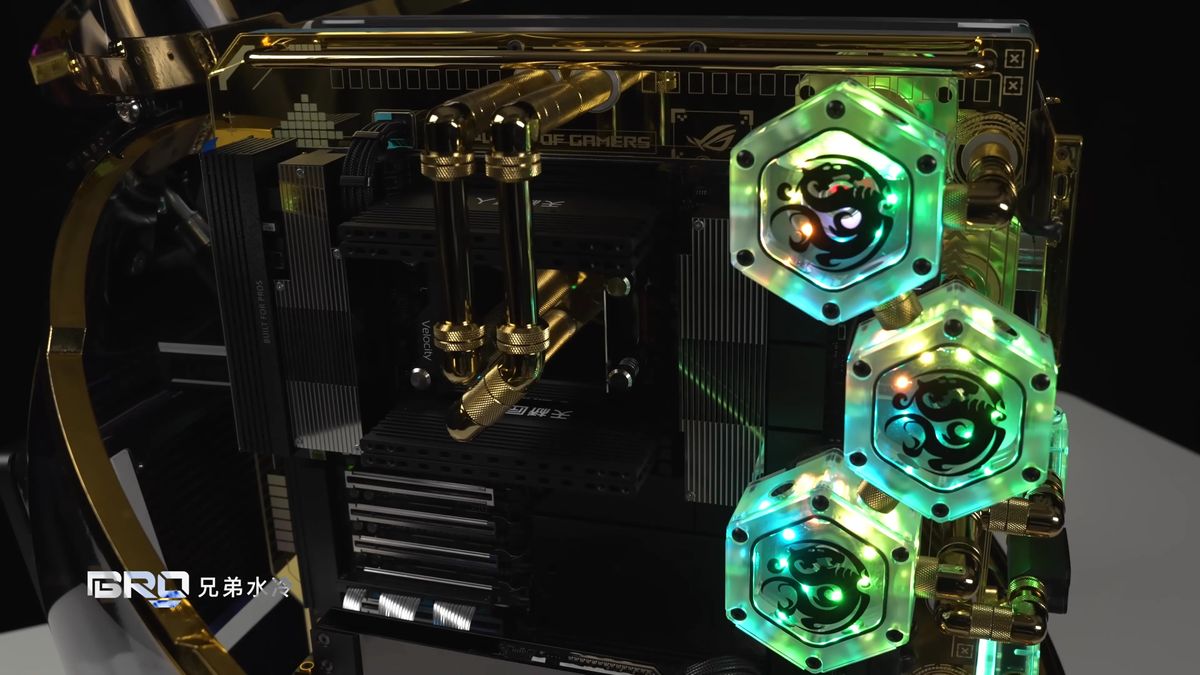 A screenshot of a Bro Cooling YouTube video, showing some of the details of its custom Threadripper, RTX Pro 6000 build