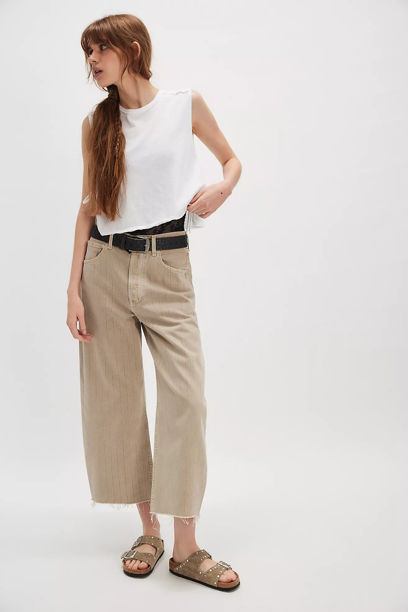 Citizens of Humanity Striped Ayla Raw Hem Cropped Jeans