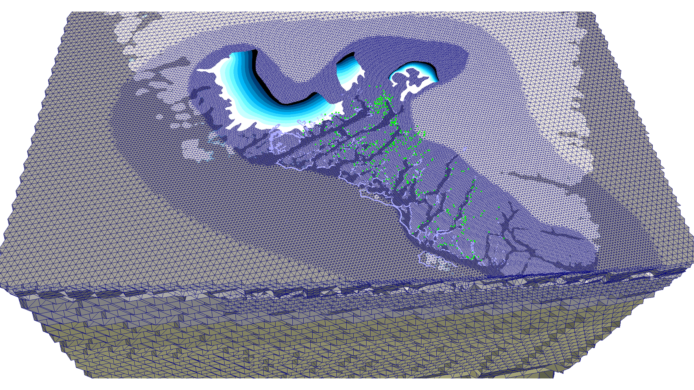 Un modelo 3D digital rectangular que muestra la topografía de parte de Groenlandia donde se inundó en los sitios vikingos.