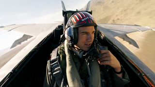 Tom Cruise as Maverick, flying a jet, in Top Gun: Maverick