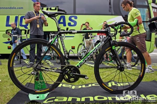 Cannondale provided Slovakian superstar Peter Sagan (Liquigas-Cannondale) with this specially painted SuperSix Evo Hi-Mod after winning Stage 1.
