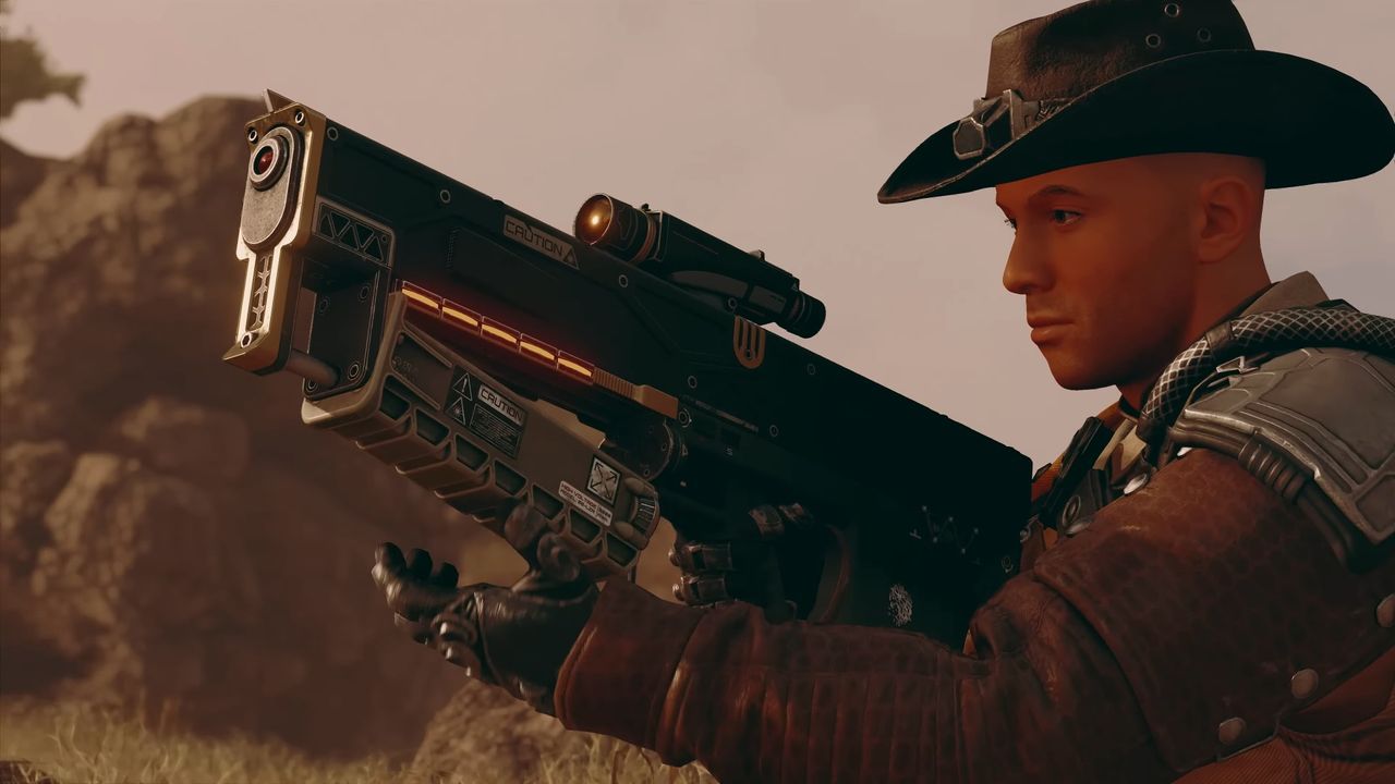 Promotional screenshot of a Starfield laser rifle