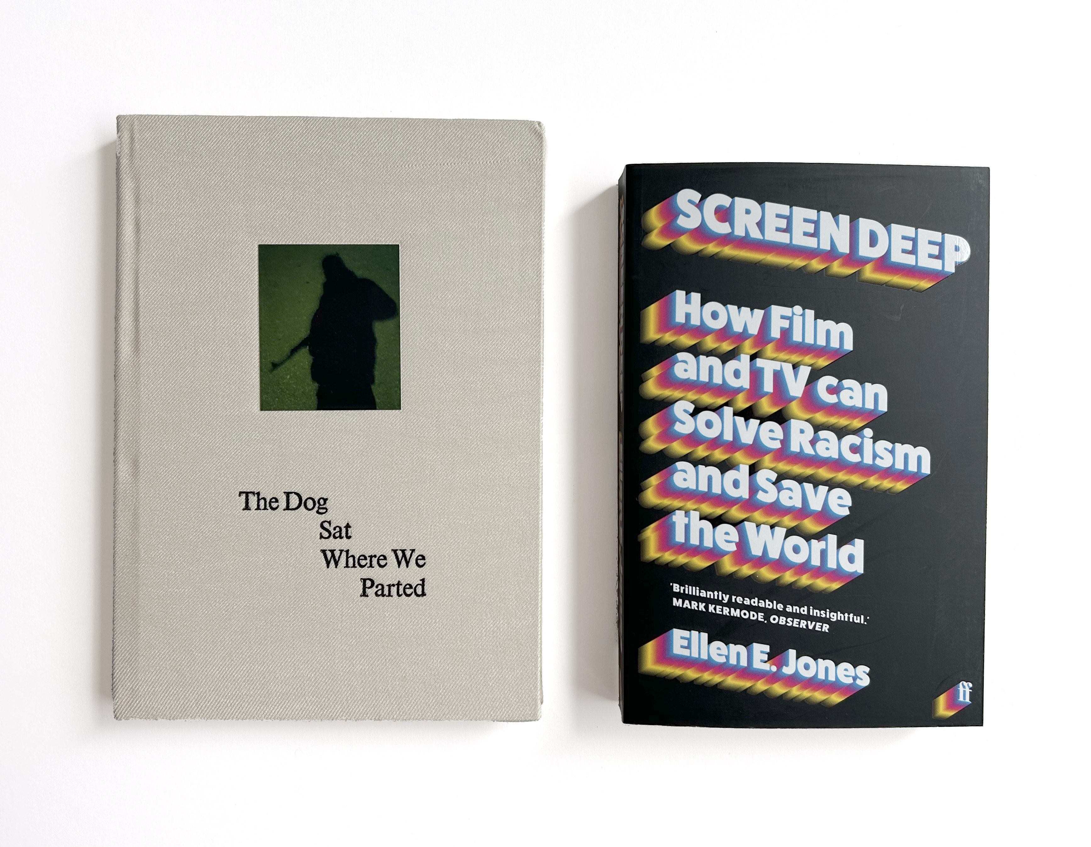 Covers of Ellen E. Jones, Screen Deep_ How film and TV can solve racism and save the world (Faber)_ and Mahmoud Khattab, The Dog Sat Where We Parted (Self Published). Courtesy Kraszna-Krausz Foundation(4)
