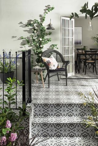 decorative tiles used for steps and a patio