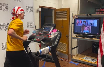 Sister Stephanie Baliga runs on the treadmill.
