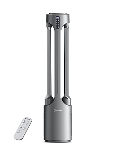 Airmate 45" Bladeless Tower Fan With Air Purifier, Remote Control, 15h Timer, Automatic Oscillating, Low Noise 24 Speeds Standing Fan for Bedroom, Home, Office (silver)