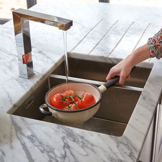room with sink area tomato and marble