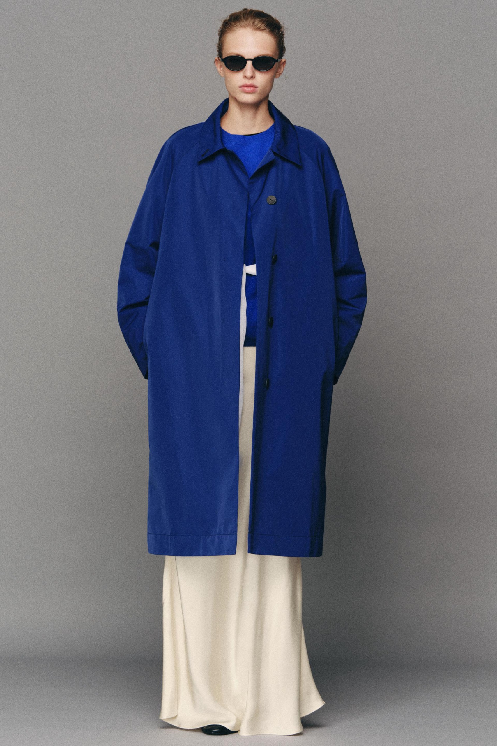 Zw Collection Midi Trench Coat - Bluish - S