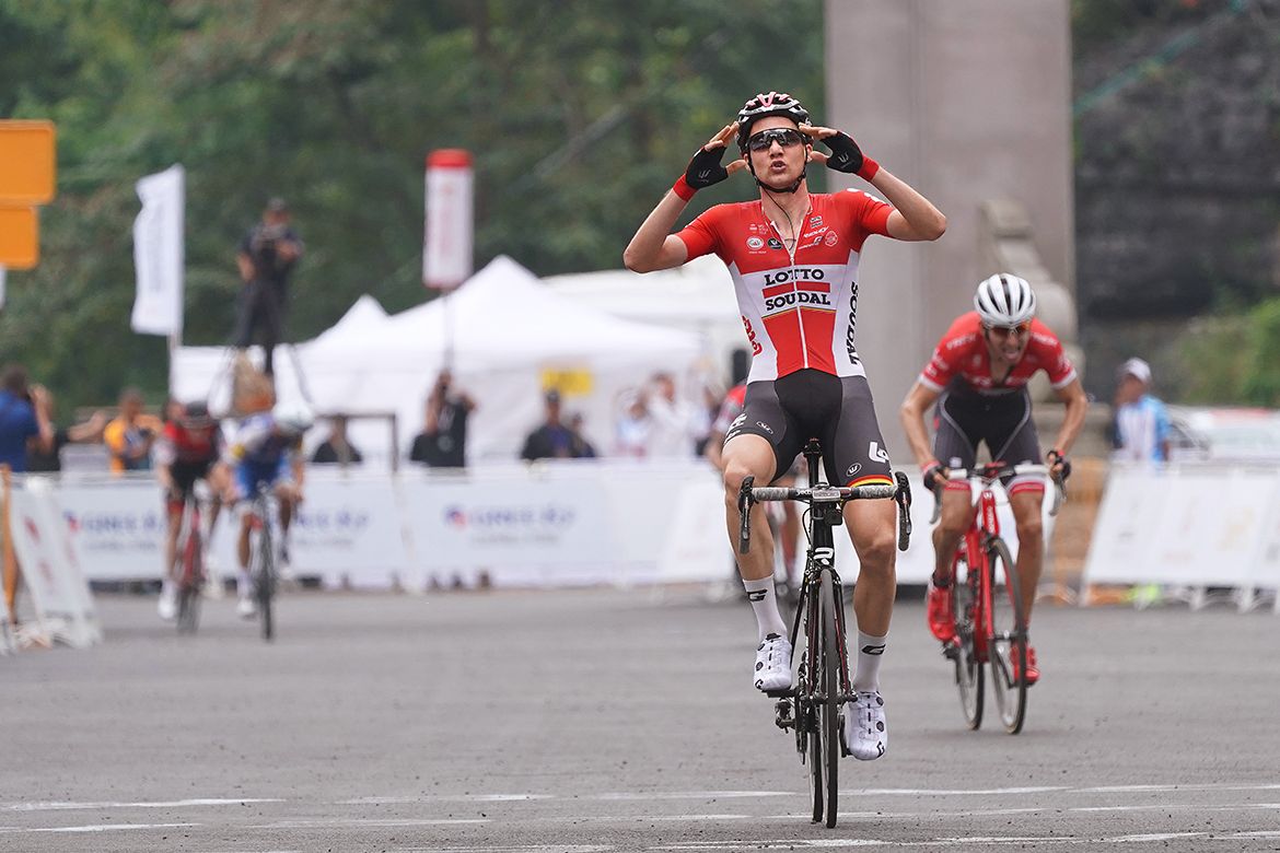Tim Wellens celebrates a fine win