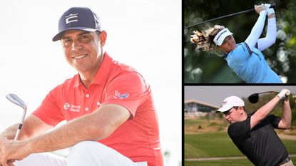 Three golfers pictured in a montage