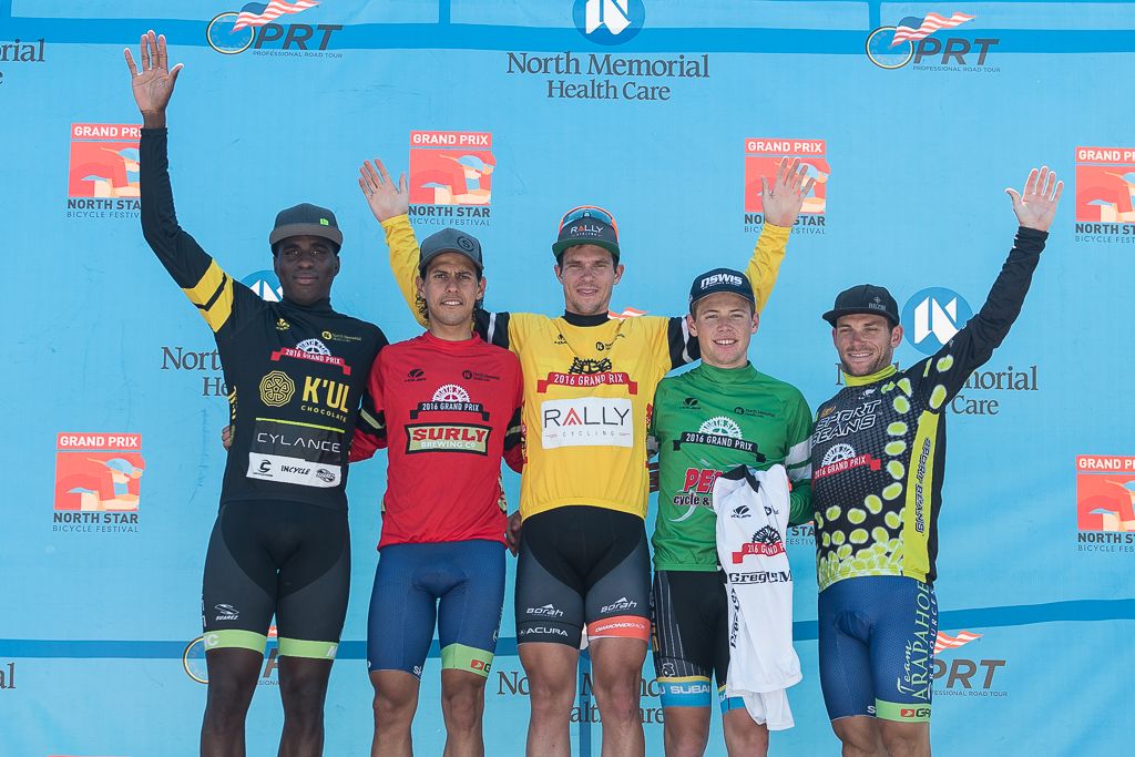 Final Men's Podium: K'ul Chocolate Sprint - Justin Williams (Cylance), Surly Most Aggressive - Julio Padilla (Team Arapahoe Resources), Northstar Grand Prix Winner - Evan Huffman (Rally Cycling), Greg Lemond Best Young Rider/Penn Cycle Top Amateur Ayden Toovey (Subaru), Sport Beans King of the Hill - Andrew Dahlheim (Team Arapahoe Resources)