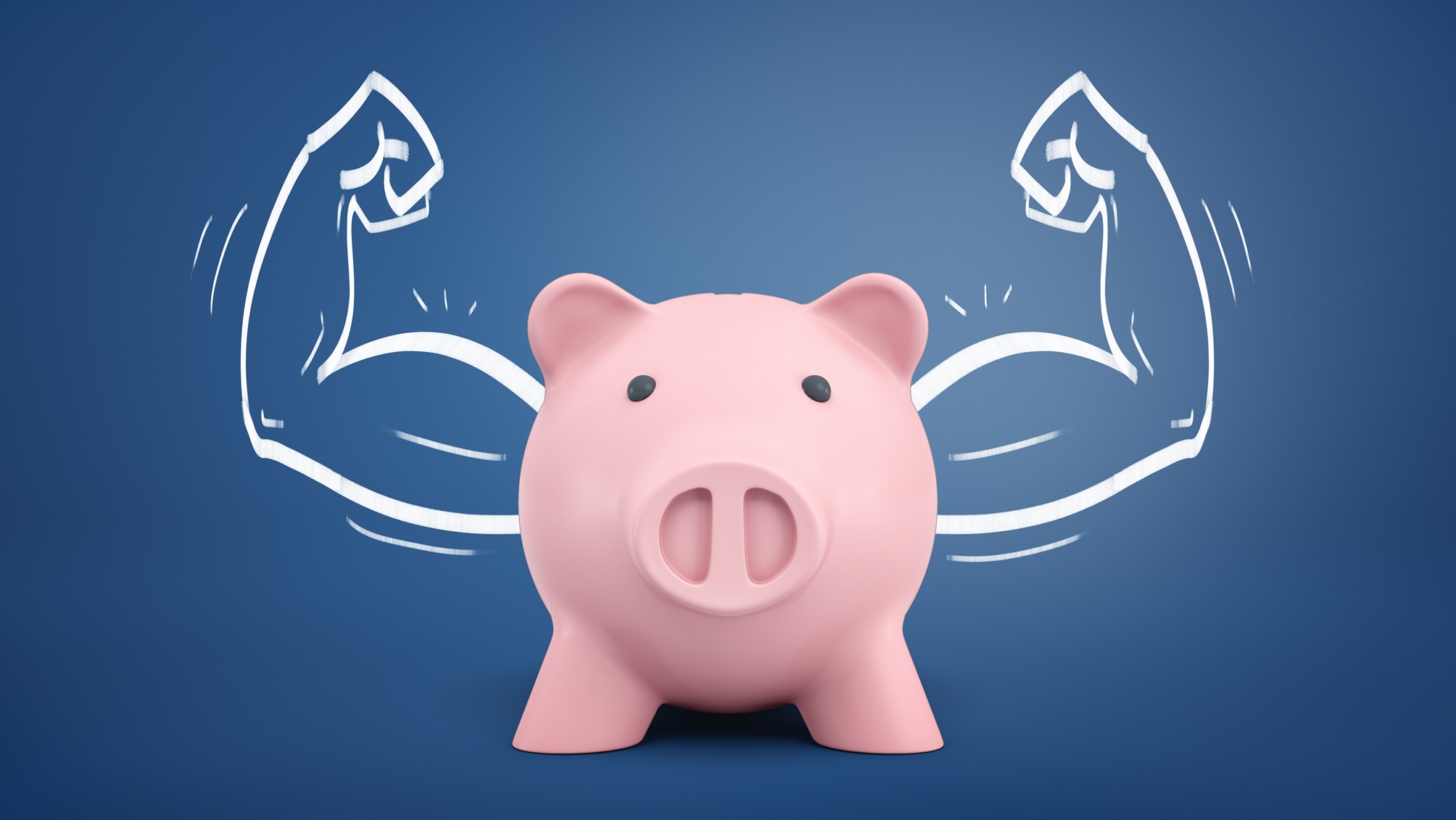 A piggy bank has muscles.